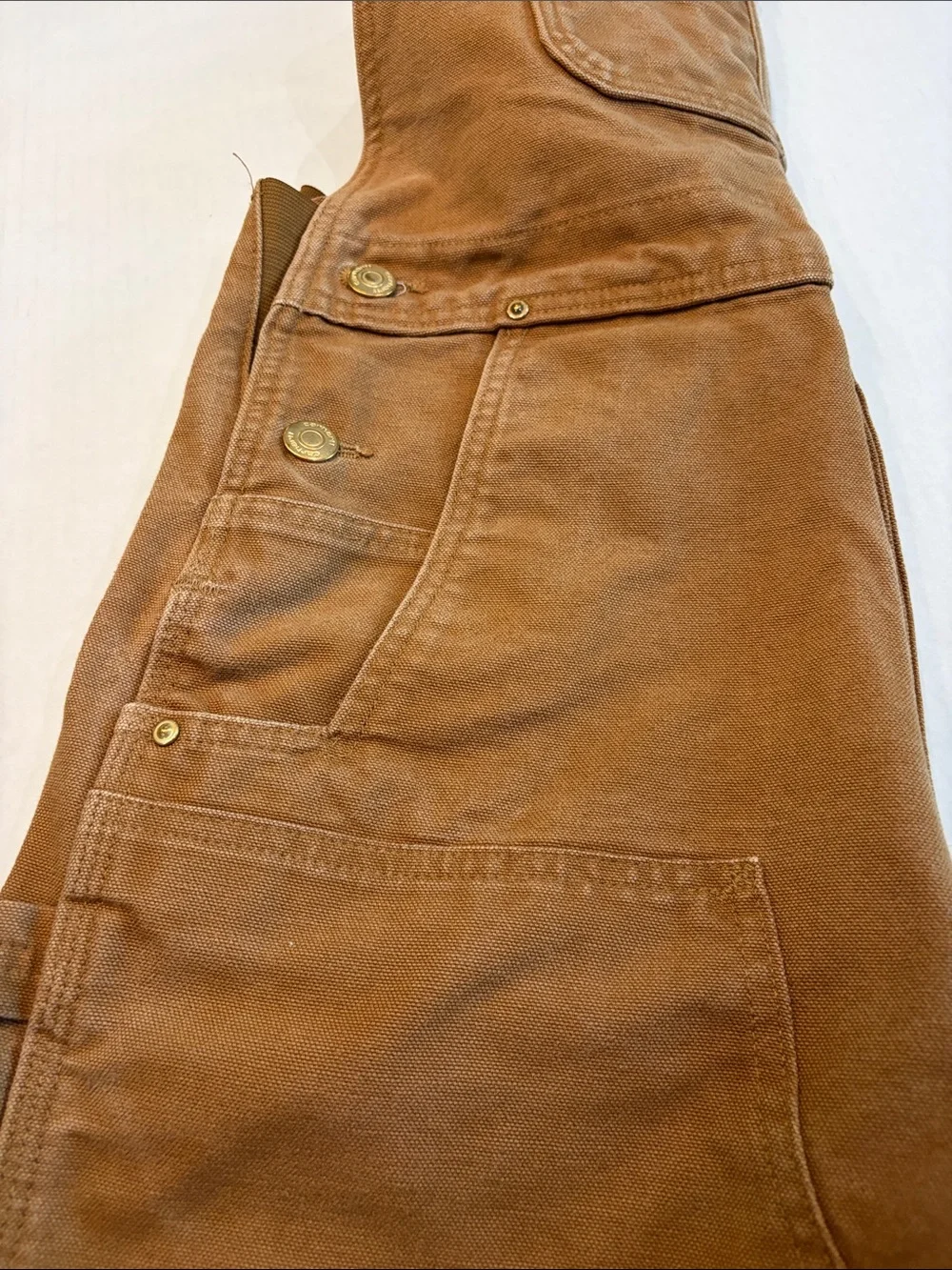 Carhartt Tan Duck Canvas Overalls with Dark Brown Straps